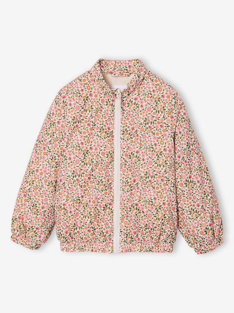 Girl's 3-in-1 parka and floral print windcheater khaki - vertbaudet enfant 