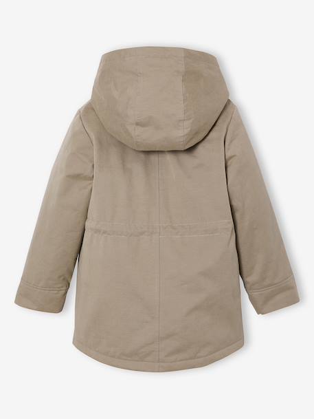 Girl's 3-in-1 parka and floral print windcheater khaki - vertbaudet enfant 