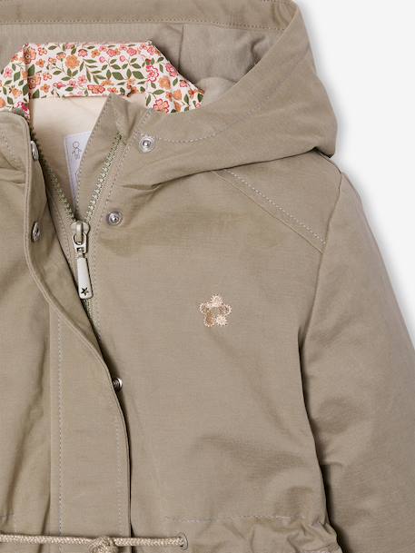 Girl's 3-in-1 parka and floral print windcheater khaki - vertbaudet enfant 