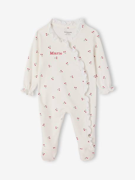 Sleepsuit for newborn girls with a cherry print ecru - vertbaudet enfant 