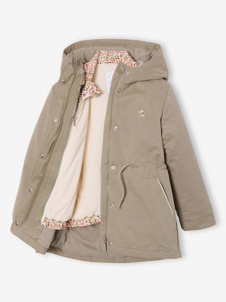 Parka fille 3 en 1 parka et coupe-vent imprimé fleurs kaki - vertbaudet enfant 