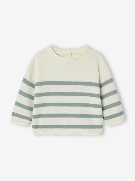 Striped knitted baby jumper caramel+navy blue+sage green - vertbaudet enfant 