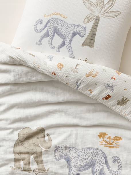 MISSION SAFARI duvet cover and pillowcase bedding set in cotton gauze, with recycled cotton ecru - vertbaudet enfant 