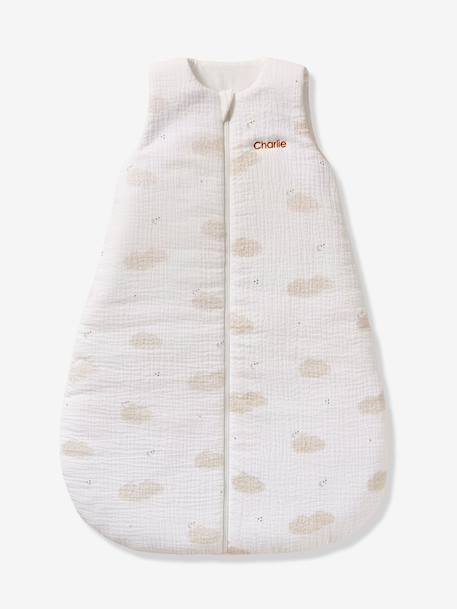 Sleeveless baby sleeping bag with central opening, customisable, IN THE CLOUDS printed white - vertbaudet enfant 