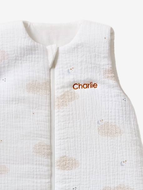 Sleeveless baby sleeping bag with central opening, customisable, IN THE CLOUDS printed white - vertbaudet enfant 