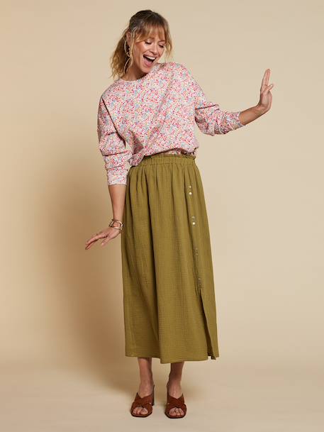 Long cotton gauze skirt olive - vertbaudet enfant 