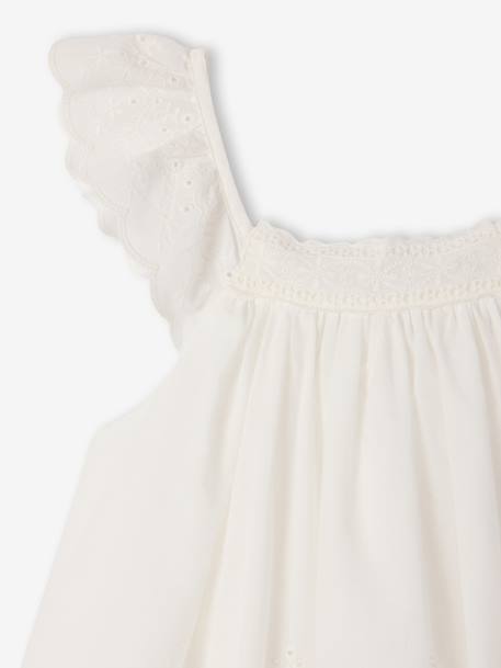 Flared dress in cotton embroidery white - vertbaudet enfant 