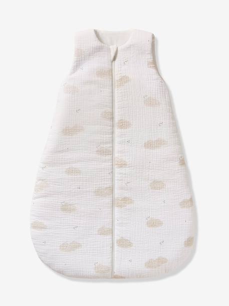 Sleeveless baby sleeping bag with central opening, customisable, IN THE CLOUDS printed white - vertbaudet enfant 
