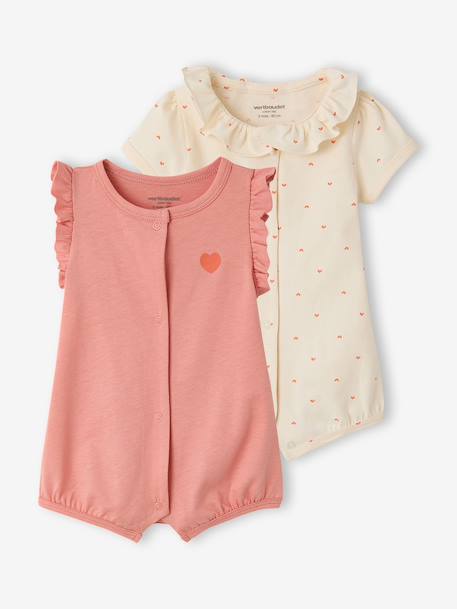 Lot 2 combishort bébé fille coton bio écru - vertbaudet enfant 