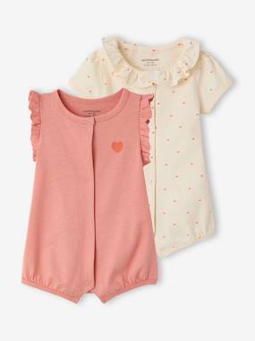 Baby-Pyjamas & Sleepsuits-Pack of 2 organic cotton baby girl playsuits 