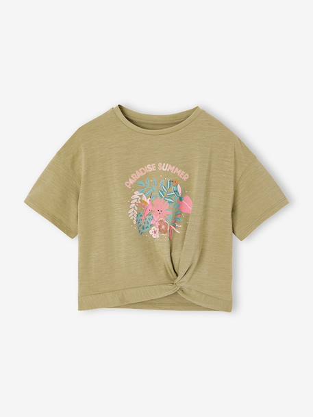 Short Sleeve T-Shirt for Girls ecru+khaki - vertbaudet enfant 