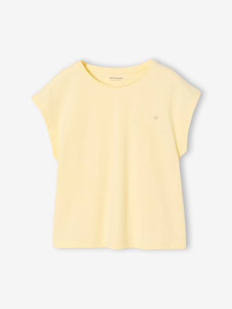 Tee-shirt fille uni fantaisie manches courtes personnalisable écru+jaune pâle+rose bonbon+vert d'eau - vertbaudet enfant 