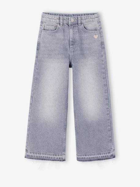 Wide-Leg Jeans, Frayed Hems, for Girls bleached denim+grey+stone - vertbaudet enfant 