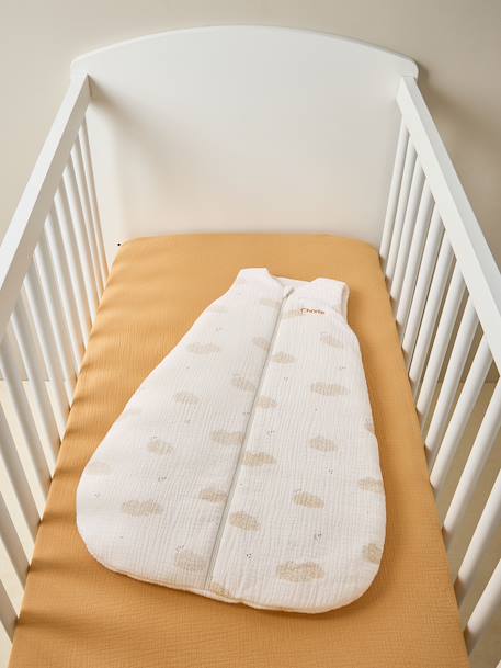 Sleeveless baby sleeping bag with central opening, customisable, IN THE CLOUDS printed white - vertbaudet enfant 