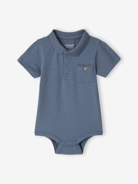 Pack of 2 Bodysuits with Polo Shirt Collar & Pocket, for Newborns ecru+sky blue - vertbaudet enfant 