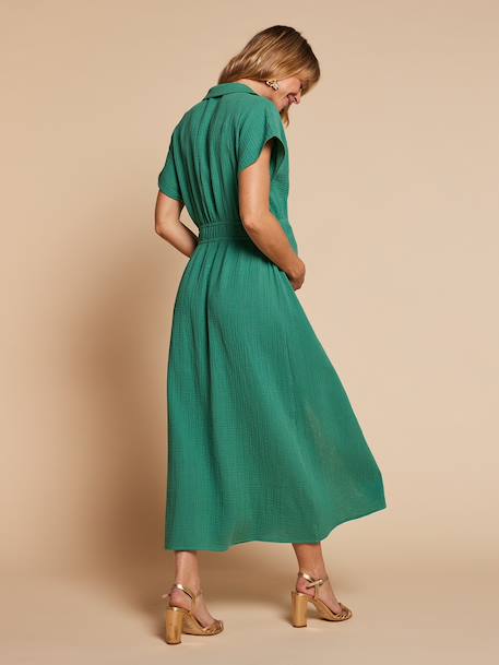 Robe longue col chemise grossesse allaitement vert émeraude - vertbaudet enfant 