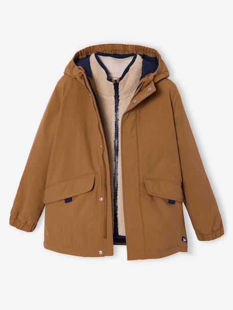 Boys' 3-in-1 parka with sherpa lining pecan nut - vertbaudet enfant 