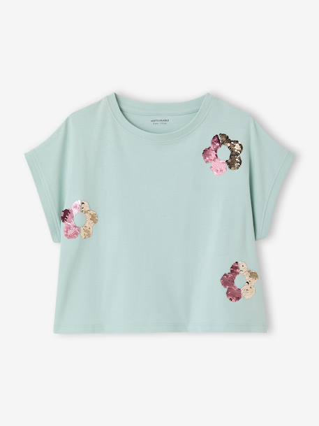T-shirt fille motifs sequins écru+lilas+vert d'eau - vertbaudet enfant 