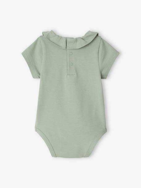 Pack of 2 Short-Sleeved Bodysuits with Fancy Collar, for Babies coral+sage green - vertbaudet enfant 