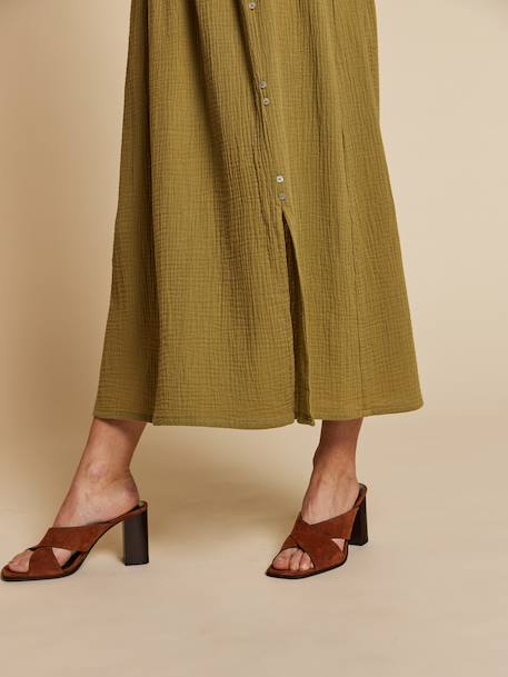 Long cotton gauze skirt olive - vertbaudet enfant 
