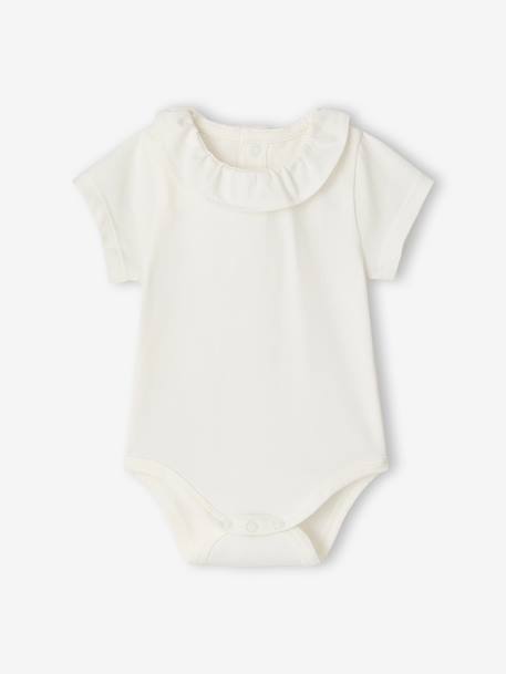 Pack of 2 Short-Sleeved Bodysuits with Fancy Collar, for Babies coral+sage green - vertbaudet enfant 
