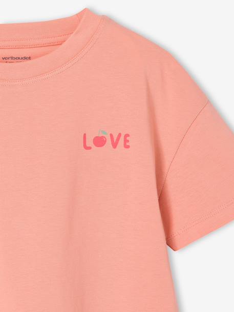 Tee-shirt fille fantaisie motif poitrine manches courtes abricot+rose bonbon+rouge - vertbaudet enfant 