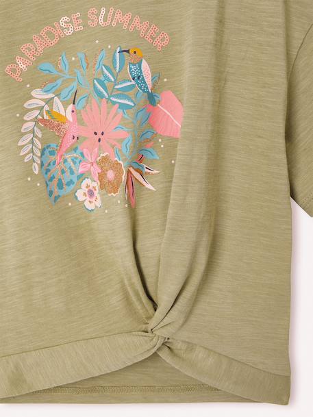 Short Sleeve T-Shirt for Girls ecru+khaki - vertbaudet enfant 