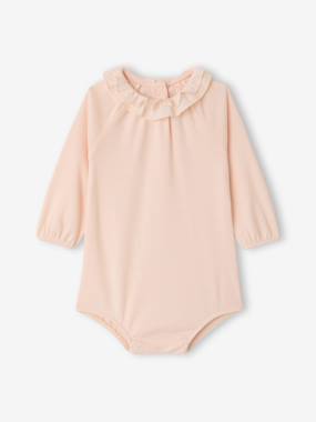 Baby-Bodysuits-Baby girl bodysuit with frilled collar and long sleeves 