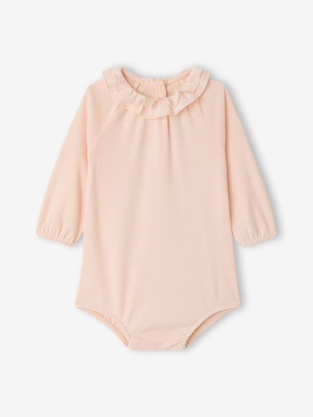 Baby girl bodysuit with frilled collar and long sleeves pale pink - vertbaudet enfant 
