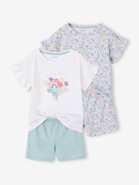 Pack of 2 girls' short-sleeved cotton pyjama shorts ecru - vertbaudet enfant 