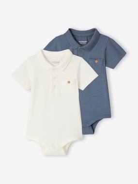 -Lot de 2 bodies bébé naissance ouverture polo 