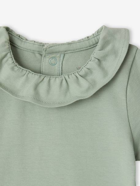Pack of 2 Short-Sleeved Bodysuits with Fancy Collar, for Babies coral+sage green - vertbaudet enfant 