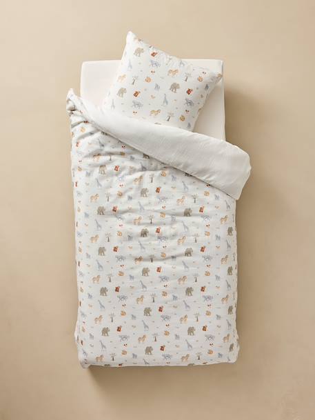 MISSION SAFARI duvet cover and pillowcase bedding set in cotton gauze, with recycled cotton ecru - vertbaudet enfant 