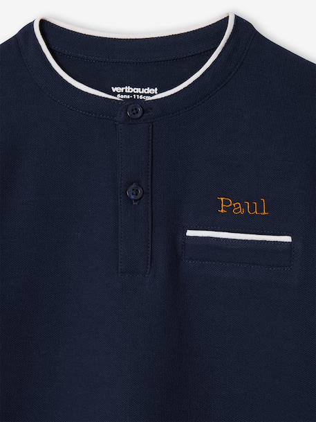 Boy's Mao collar polo shirt ecru+navy blue+sky blue - vertbaudet enfant 