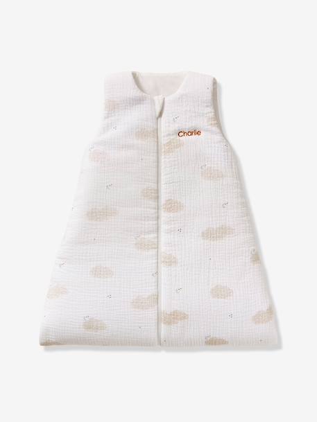 Sleeveless baby sleeping bag with central opening, customisable, IN THE CLOUDS printed white - vertbaudet enfant 