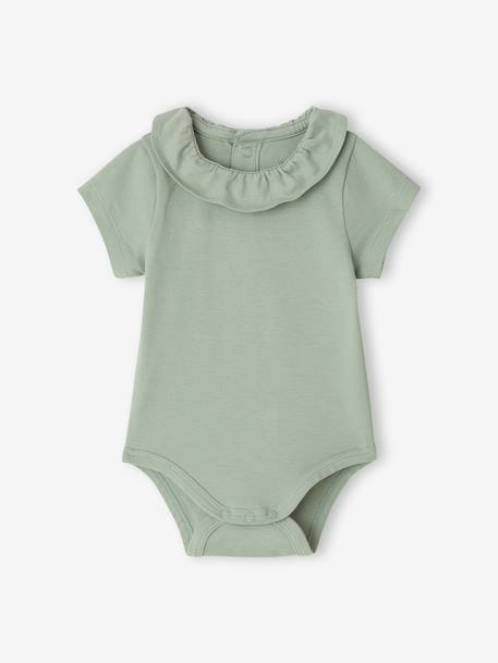 Pack of 2 Short-Sleeved Bodysuits with Fancy Collar, for Babies coral+sage green - vertbaudet enfant 