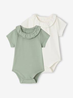 Baby-Bodysuits-Pack of 2 Short-Sleeved Bodysuits with Fancy Collar, for Babies
