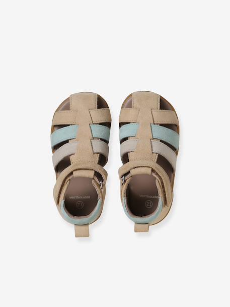 Leather Sandals for Baby Boys, Designed for First Steps brown+navy blue+set beige - vertbaudet enfant 