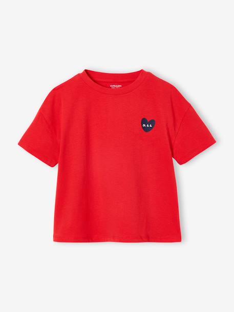 Tee-shirt fille motif poitrine manches courtes abricot+rose bonbon+rouge - vertbaudet enfant 