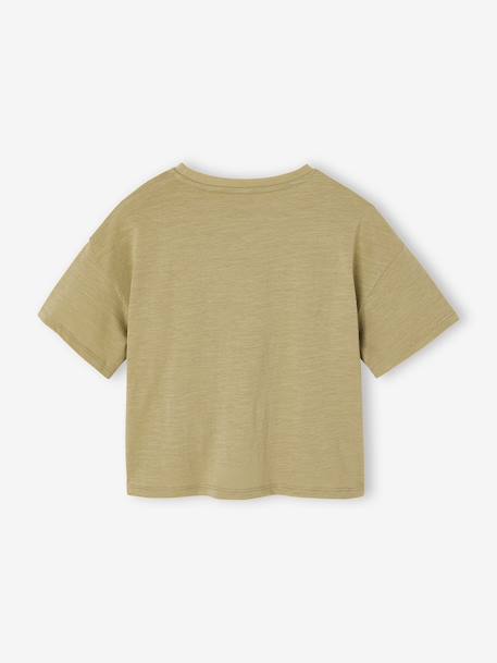 T-shirt manches courtes fille ecru+kaki - vertbaudet enfant 
