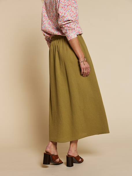 Long cotton gauze skirt olive - vertbaudet enfant 