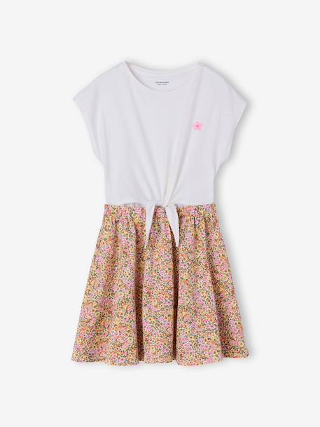 2-in-1 effect dress for girls ecru+navy blue+printed white+vanilla - vertbaudet enfant 