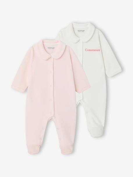 Pack of 2 Corduroy Sleepsuits with Front Opening for Babies beige+rose - vertbaudet enfant 