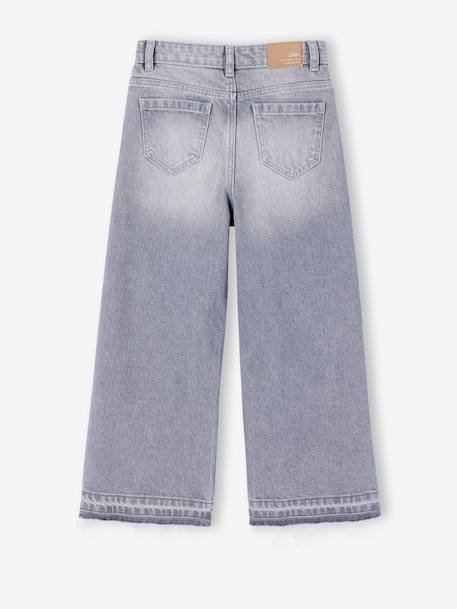 Wide-Leg Jeans, Frayed Hems, for Girls bleached denim+grey+stone - vertbaudet enfant 