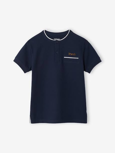 Boy's Mao collar polo shirt ecru+navy blue+sky blue - vertbaudet enfant 