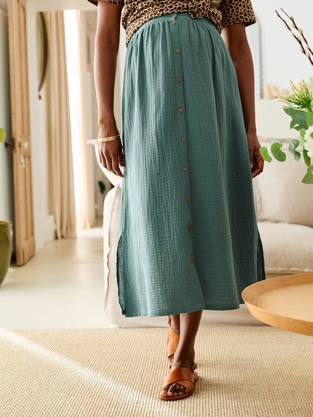 Long Skirt in Cotton Gauze for Maternity BROWN LIGHT SOLID+emerald green+slate blue - vertbaudet enfant 