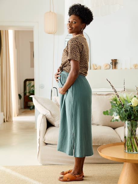 Long Skirt in Cotton Gauze for Maternity BROWN LIGHT SOLID+emerald green+slate blue - vertbaudet enfant 