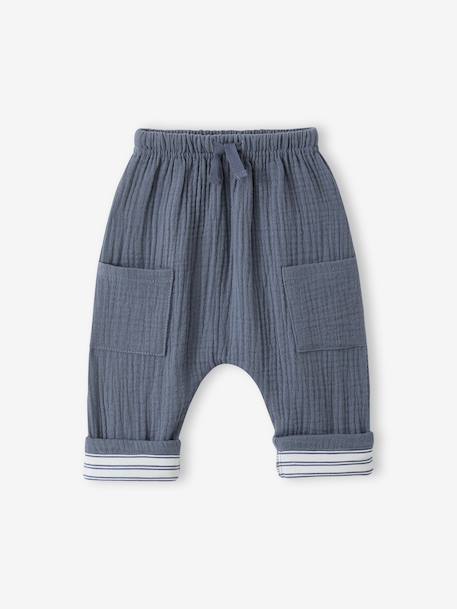 Baby's cotton muslin trousers blue - vertbaudet enfant 