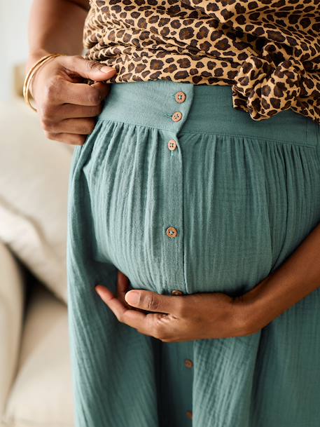Long Skirt in Cotton Gauze for Maternity BROWN LIGHT SOLID+emerald green+slate blue - vertbaudet enfant 