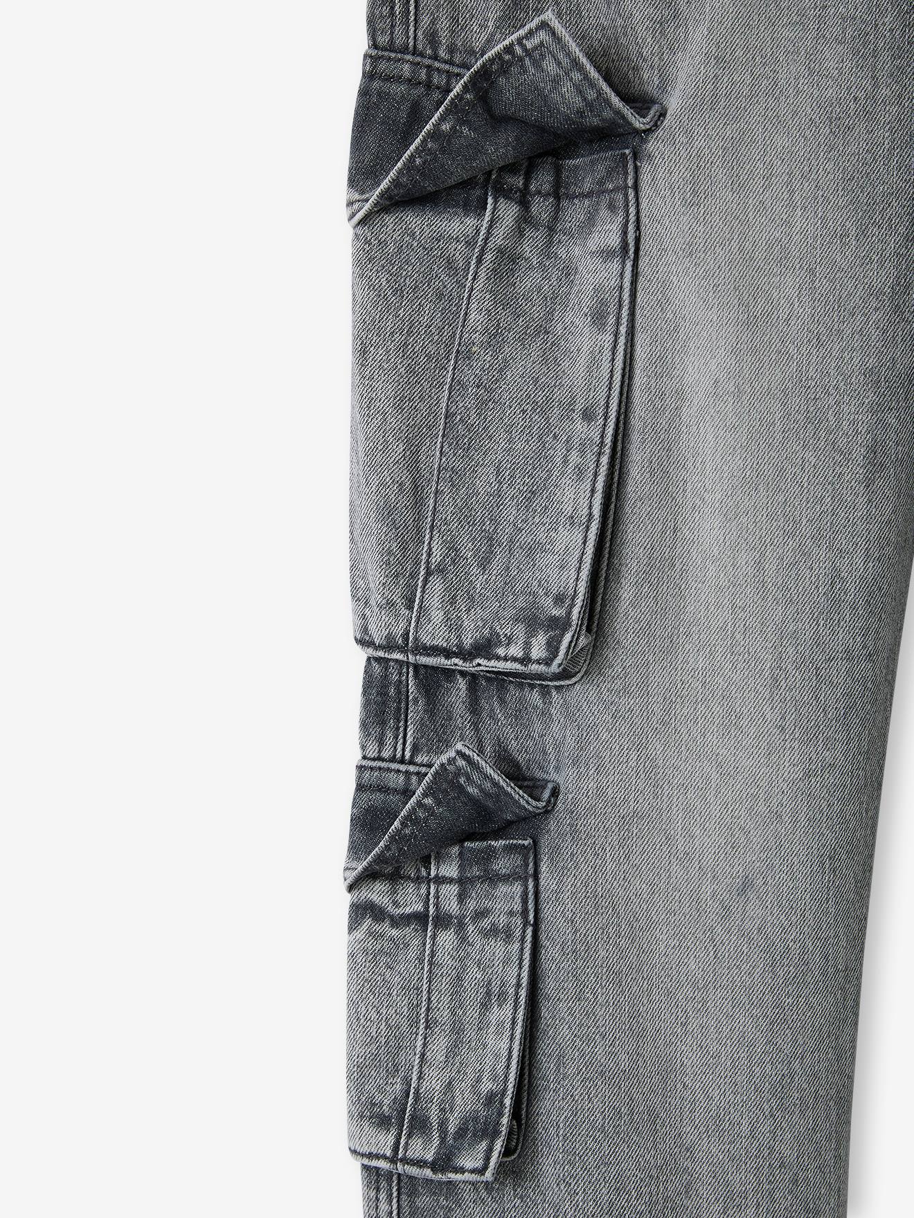 Loose fit denim battle trousers for boys - denim grey, Boys
